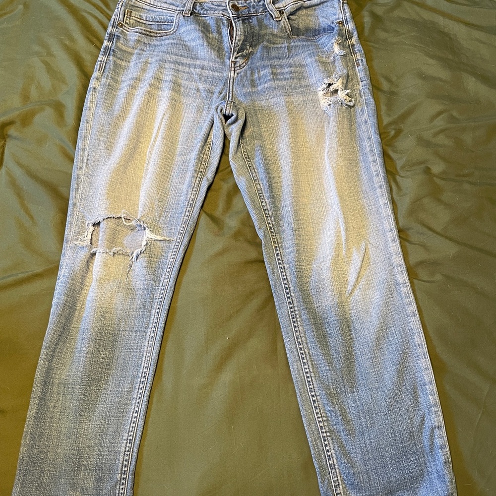 Cosmic Blue Love Distressed Straight Leg Jeans